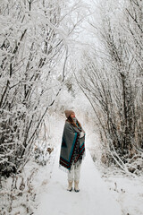 woman walking in forest 