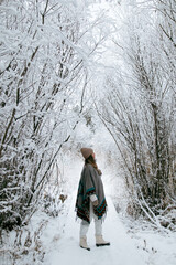 woman walking in forest