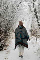 woman walking in forest