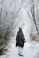 woman walking in forest