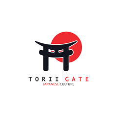 torii gate japanese traditional culture simple logo illustration icon with aesthetic minimalist vector concept