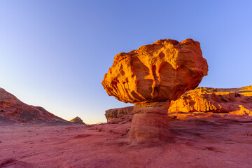 Sunrise view of the Mushroom rock, Timna desert park