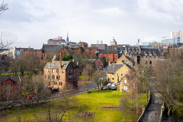 View of Glasgow city from The Glasgow Necropolis , Victorian Cemetery Monuments during winter sunny day at Glasgow , Scotland : 27 February 2018