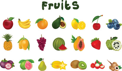 Set Of Fresh and Healthy Fruits Vector