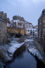 Dean Village , Beautiful villages in Edinburgh old towns during winter snow evening at Edinburgh , Scotland : 27 February 2018