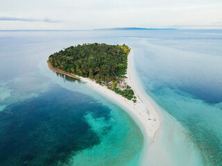Aerial Forest island with white sand Indoneisa