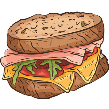 sandwich cartoon style with ham and cheese clip art preview