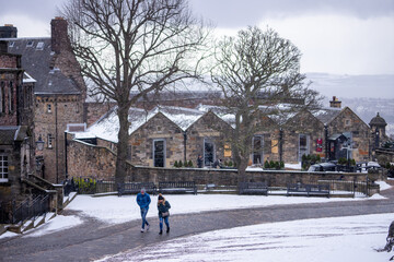 Edinburgh Castle , Unesco Historic castles on the castle rocks during winter snow morning at Edinburgh , Scotland : 28 February 2018