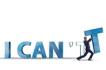 Determination concept with businessman and letters