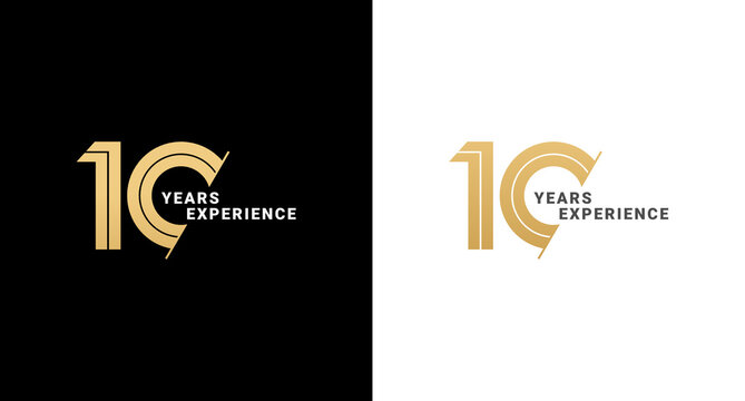 10 years logo or 10 years experience logo vector on white and black background. Logos 10 years experience. Suitable for marketing logos related to 10 years of experience in the business or industry.