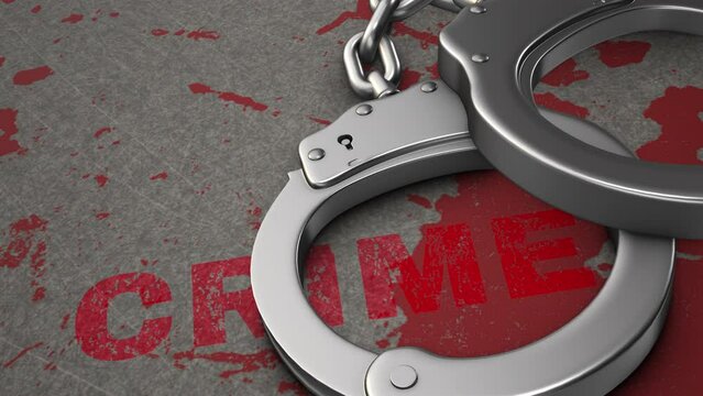 Handcuffs with blood on the crime scene