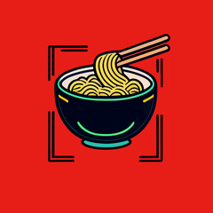 flat design of Delicious ramen noodles in a bowl