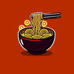 flat design of Delicious ramen noodles in a bowl