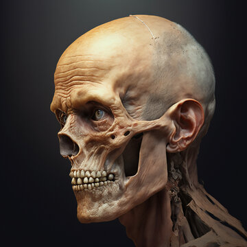 Skull of a person with flesh