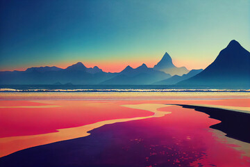 Fototapeta premium sunset over the lake, Generative AI