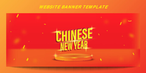 Website Banner Template for Imlek, Chinese New Year, Lunar New Year with Podium