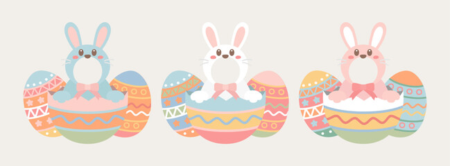 부활절 달걀과 부활토끼 일러스트 이미지 © SLEA