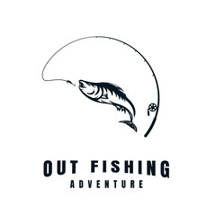 Fishing logo silhouette design template vector illustration