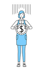 為替差損やドル安のイメージ、エプロンを着た女性