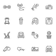Gym sports line icons set
