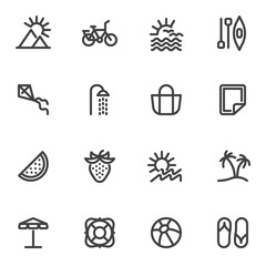 Summer vacation line icons set