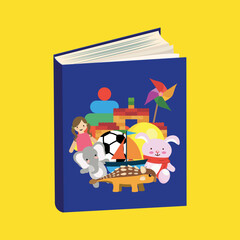 Fototapeta premium Blue book with animals and toys on the cover
