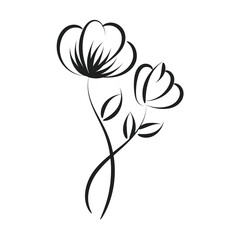 Hand Drawn Floral design. Minimal Line Art Tattoo Design. 