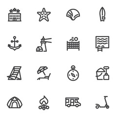 Summer holiday line icons set