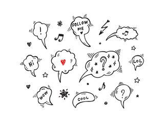 Hand Drawn doodle Speech and thought Bubbles Vector illustration