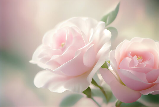 Sweet pink roses in soft color and blur style background image created with Generative AI technology.