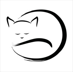 sleeping cat brush ink painting