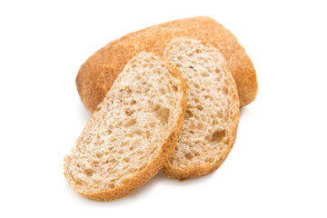 Slice of ciabatta ( Italian bread ) isolated on white background. Copy space.	
