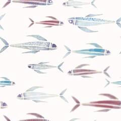 Pattern with fishes on white background 