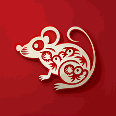 Chinese New Year 2023, rat zodiac sign on red color background.