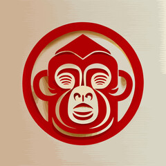Chinese New Year 2023, Monkey zodiac sign on red color background.