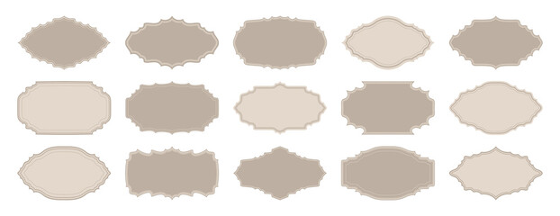 Vintage labels set. Retro sticker. Old paper ornate label. Retro badge. Product label design. Vintage ornament framing.