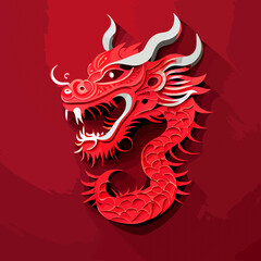 Fototapeta premium Chinese New Year 2023, Dragon zodiac sign on red color background.