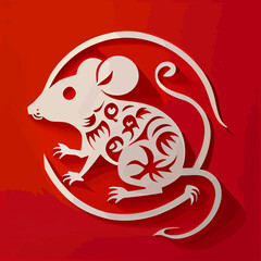 Chinese New Year 2023, rat zodiac sign on red color background.