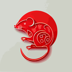 Chinese New Year 2023, rat zodiac sign on red color background.