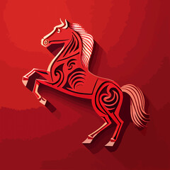 Chinese New Year 2023, Horse zodiac sign on red color background.