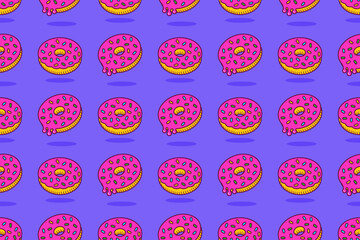 Doughnut seamless pattern. Donuts with pink icing