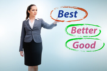 Businesswoman in good better and best concept
