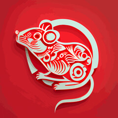 Chinese New Year 2023, rat zodiac sign on red color background.