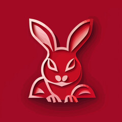 Chinese New Year 2023, Rabbit zodiac sign on red color background.