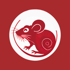 Chinese New Year 2023, rat zodiac sign on red color background.
