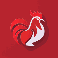 Chinese New Year 2023, Rooster zodiac sign on red color background.