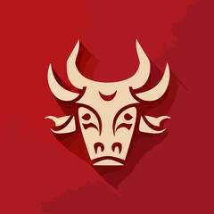 Chinese New Year 2023, Ox zodiac sign on red color background.