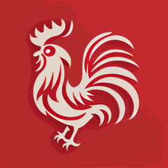 Chinese New Year 2023, Rooster zodiac sign on red color background.