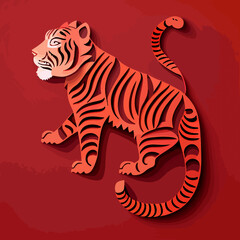 Fototapeta na wymiar Chinese New Year 2023, Tiger zodiac sign on red color background.