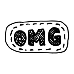 Cloud speech bubble with OMG text. Comic doodle sketch style. Explosion cloud omg icon.